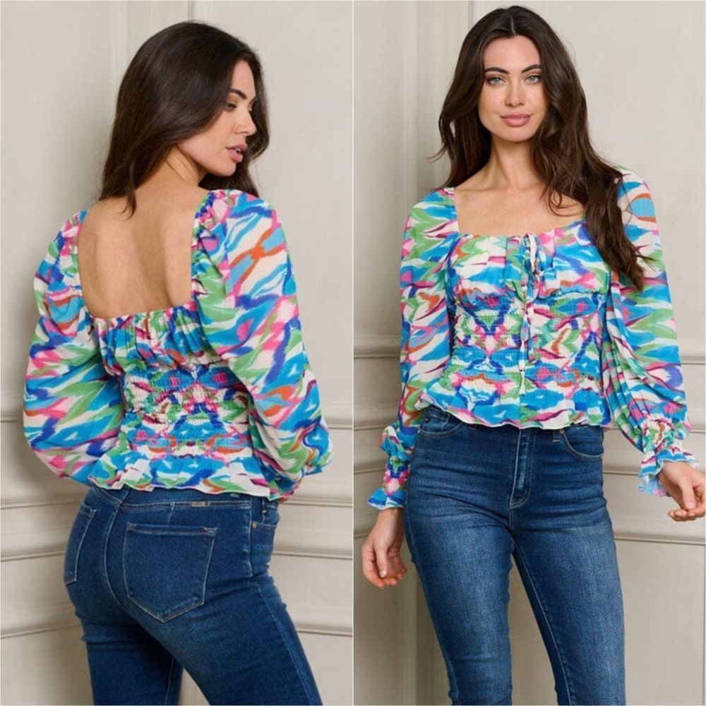 Shirred Colorful Top - Picture 2 of 11